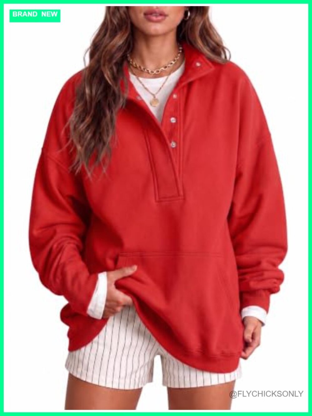 Oversized Henley Neck Pullover Sweatshirt Womens Fall Casual Long Sleeve